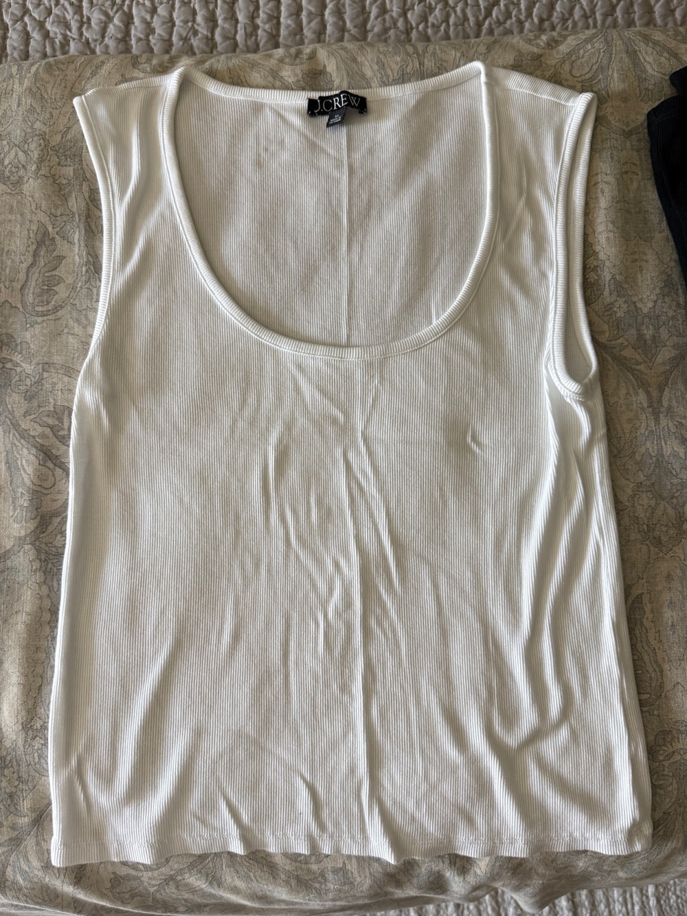 J. Crew White Ribbed Scoop Neck Tank